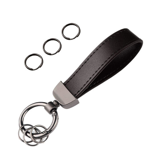 Picture of Turcee Leather Car Keychain,Creative Personality Leather Car Key Fob,Car Accessories Universal Key Fob Keychain for Men and Women (Black)