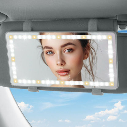 Picture of JOYTUTUS Car Sun Visor Vanity Mirror, Car Vanity Mirror With Lights, Makeup Mirror with 3 Light Modes & 60 LEDs, Rechargeable Car Mirror Dimmable Touch Control Travel Makeup Mirror for Car Truck SUV