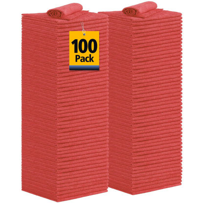 Picture of UNIMADE Shop Towel, 100 Pack Commercial Grade Work Rags Microfiber Towels for Cars Cleaning Rag Bulk Detailing Cloth for Automotive Bar Mechanic Restaurant Garage Housekeeping, 11.5"x 11.5", Red