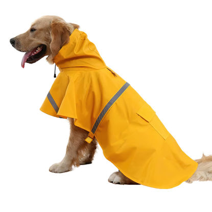 Picture of NACOCO Large Dog Raincoat Adjustable Pet Water Proof Clothes Lightweight Rain Jacket Poncho Hoodies with Strip Reflective (XXXL, Yellow)