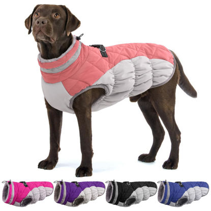 Picture of OUOBOB Large Dog Coat,XXLarge Dog Winter Coat,Waterproof Dog Jacket with Back Zipper,Extra Large Dog Coat,Warm Fleece,Dog Jacket with D-Ring,Windproof Dog Winter Clothes Golden Retriever Pink