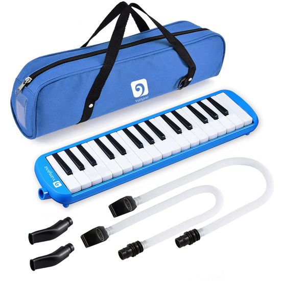 Picture of Vangoa 32 Key Melodica, Musical Instrument Air Piano Keyboard, Melodicas with Carrying Bag, Pianica Double Mouthpieces, Wipe Cloth, Key Stickers, Long Tubes (Blue)