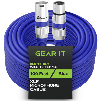 Picture of GearIT XLR to XLR Microphone Cable (100 Feet, 1 Pack) XLR Male to Female Mic Cable 3-Pin Balanced Shielded XLR Cable for Mic Mixer, Recording Studio, Podcast - Blue, 100Ft, 1 Pack