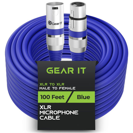 Picture of GearIT XLR to XLR Microphone Cable (100 Feet, 1 Pack) XLR Male to Female Mic Cable 3-Pin Balanced Shielded XLR Cable for Mic Mixer, Recording Studio, Podcast - Blue, 100Ft, 1 Pack