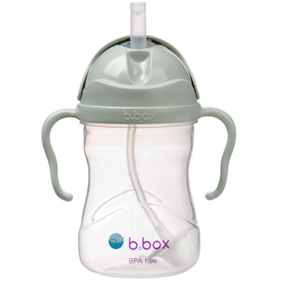 Picture of b.box Sippy Cup with Weighted Straw. Drink from any Angle, Leak Proof, Spill Proof, Easy Grip. BPA Free, Dishwasher Safe. For Babies 6m+ to Toddlers (Sage, 8oz)