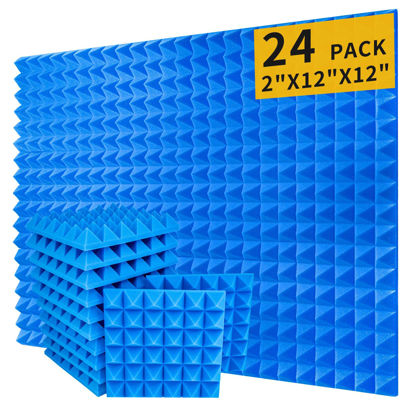 Picture of SAIQIANG Sound Proof Foam Panels for Walls 2"×12"×12" High-Density - Soundproof Wall Panels Sound Absorbing - Sound Proof Panels for Walls for Noise Absorbing Canceling -Blue(24 Pack Pyramid)