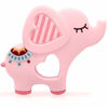 Picture of Bigspinach Soft Pink Elephant Teether Toy for Babies 3-6/6-12 Months Silicone Teething Toy Gift for Girls Gum Massager Anxiety Relief Items