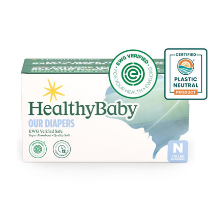 Picture of HealthyBaby Our Newborn Diapers | EWG Verified Safe & Plant-Based Diapers | Absorbent for Leak Protection | Soft Organic Cotton Shell | Chlorine-Free Diaper for Sensitive Skin | Size N (66 Diapers)