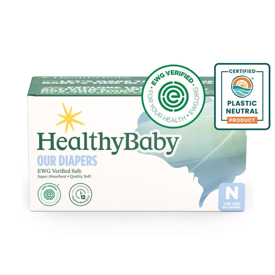 Picture of HealthyBaby Our Newborn Diapers | EWG Verified Safe & Plant-Based Diapers | Absorbent for Leak Protection | Soft Organic Cotton Shell | Chlorine-Free Diaper for Sensitive Skin | Size N (66 Diapers)