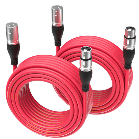 Picture of EBXYA XLR Cable 50ft 2 Packs - Premium Balanced Microphone Cable with 3-Pin XLR Male to Female Mic Speaker Cable, Red