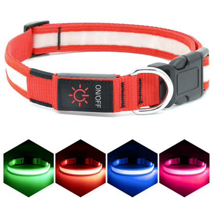 Picture of Vizpet LED Dog Collar, Light Up Dog Collar Adjustable USB Rechargeable Super Bright Safety Light Glowing Collars for Dogs(Medium,Red)