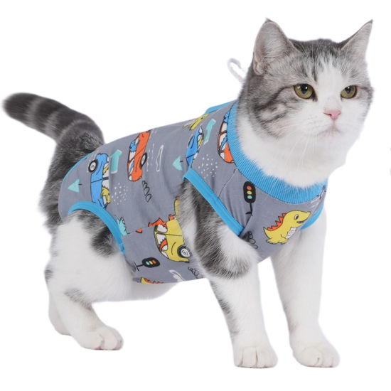 Picture of kzrfojy Cat Surgery Recovery Suit Professional for Surgical Abdominal Wound Or Skin Diseases E-Collar Alternative for Cats Dogs After Surgery Wear Pajama Suit (Gray, Large)