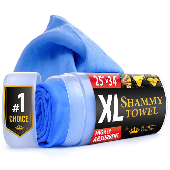 Picture of Premium XL Shammy Towel for Car - (34”x25”) - Super Absorbent Chamois Towel for Car - Spots and Scratch-Free Shammy Cloth for Car Drying - Reusable Car Drying Towel