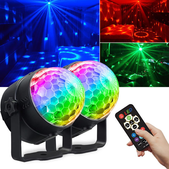 Picture of 2-Pack Disco Ball Party Light, Sound Activated DJ Lights with Remote - RGB Strobe Lamp - LED Stage Par Light for Home Room Karaoke Christmas Halloween Decorations Wedding Club Decor