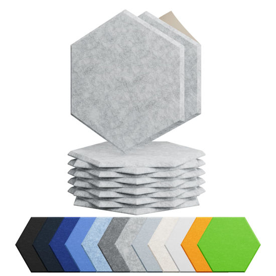 Picture of Amantech 12 Pack Acoustic Panels Self Adhesive Sound Proof Foam,High Density Sound Acoustic Foam Panel, 12X10.23X0.4 Inch Hexagon Wall Panels in Home, Office, Reccording Room, Studio(Silver Gray)