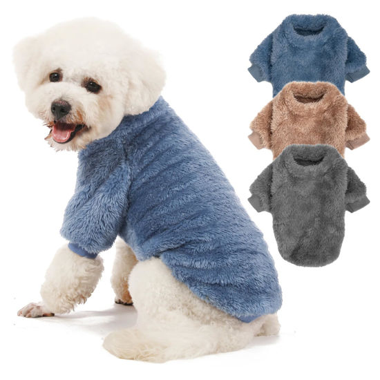Picture of Kyaringtso Dog Sweater, 3 Pack Dog Sweaters for Small Dogs, Dog Clothes for Small Dogs Girl Boy, Ultra Soft and Warm Puppy Sweater Dog Coat for Winter Christmas (Blue+Lt Coffee+Dark Grey, XX-Large)