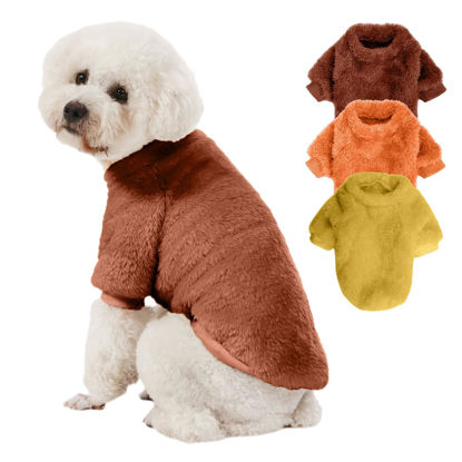 Picture of Kyaringtso Dog Sweater, 3 Pack Dog Sweaters for Small Dogs, Dog Clothes for Small Dogs Girl Boy, Ultra Soft and Warm Puppy Sweater Dog Coat for Winter Christmas (Orange+Coffee+Yellow, Large)