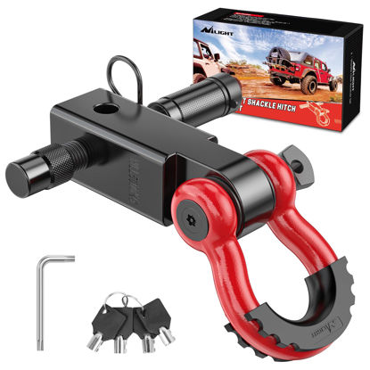 Picture of Nilight Anti-Theft Shackle Hitch Receiver 2Inch 45000 LBs Breaking Strength 3/4" Anti-Theft D Ring Shackle 5/8" Trailer Hitch Lock Pin Heavy Duty Solid Towing Kit for Trucks Off Road (Red&Black)