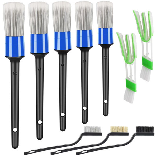 Picture of HMPLL 10pcs Car Detailing Kit, Premium Detailing Brush Set includes 5 Soft Car Detailing Brushes, 3 Wire Brush, 2 Air Vent Brush for Cleaning Car Interior and Exterior Detailing, Blue