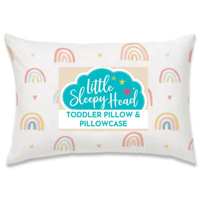 Picture of Little Sleepy Head Toddler Pillow with Pillowcase 13x18 - Kids Pillow for Sleeping - Toddler Pillow - Better Neck Support Ergonomic Pillow and Toddler Pillowcase - Best Pillows for Kids (Rainbows)
