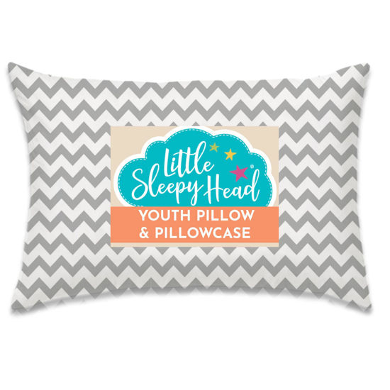 Picture of Little Sleepy Head Youth Pillow with Pillowcase 16x22, Soft Jumbo Toddler Pillow, Kids Pillow & Hypoallergenic Pillow Case - Best Kids Pillows for Sleeping, Perfect Kids Travel Pillow (Chevron Gray)