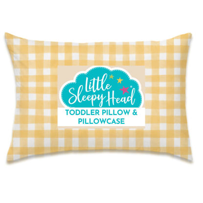 Picture of Toddler Pillow with Pillowcase 13x18 - Kids Pillow for Sleeping - Toddler Pillow - Better Neck Support Ergonomic Pillow and Toddler Pillowcase - Best Pillows for Kids (Gingham Yellow)