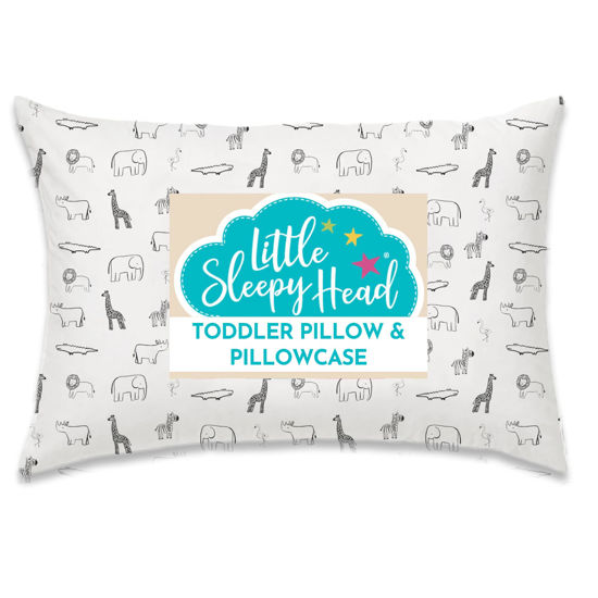 Picture of Toddler Pillow with Pillowcase 13x18, Kids Pillow for Sleeping, Toddler Pillow 2 Year Old, Better Neck Support Ergonomic Pillow and Toddler Pillowcase, Best Pillows for Kids (Animal Adventure)