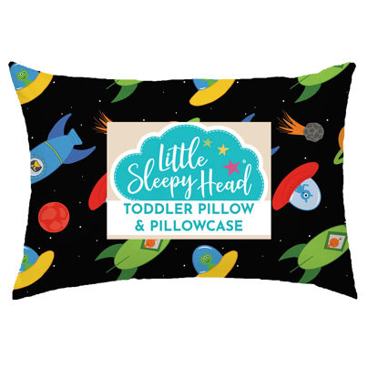 Picture of Toddler Pillow with Pillowcase 13x18 - Kids Pillow for Sleeping - Toddler Pillow - Better Neck Support Ergonomic Pillow and Toddler Pillowcase - Best Pillows for Kids (Space 'N Rockets)