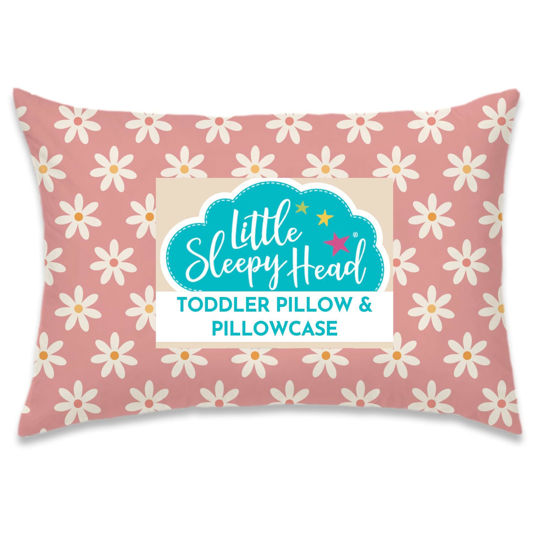 Picture of Toddler Pillow with Pillowcase 13x18, Kids Pillow for Sleeping , Toddler Pillow 2 Year Old, Better Neck Support Ergonomic Pillow and Toddler Pillowcase, Best Pillows for Kids (Daisies)