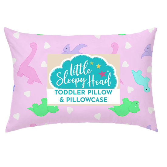 Picture of Toddler Pillow with Pillowcase 13x18 - Kids Pillow for Sleeping - Toddler Pillow - Better Neck Support Ergonomic Pillow and Toddler Pillowcase - Best Pillows for Kids (Dinosaurs Pink)