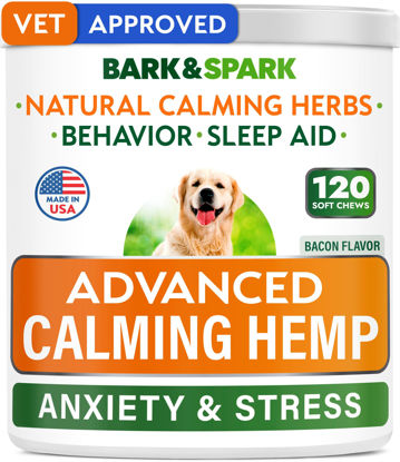 Picture of BARK&SPARK Advanced Calming Chews for Dogs - Anxiety Relief Treats - Melatonin + Hemp Oil - Separation Aid - Stress Relief During Fireworks, Storms, Thunder - Aggressive Behavior - BBQ (120ct)