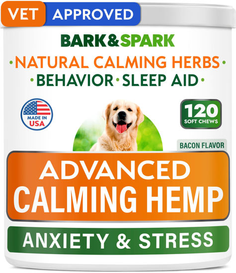 Picture of BARK&SPARK Advanced Calming Chews for Dogs - Anxiety Relief Treats - Melatonin + Hemp Oil - Separation Aid - Stress Relief During Fireworks, Storms, Thunder - Aggressive Behavior - BBQ (120ct)