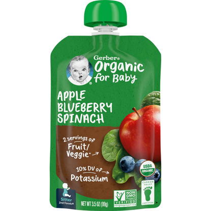 Picture of Gerber Organic Baby Food Pouches, 2nd Foods for Sitter, Apple Blueberry Spinach, 3.5 Ounce (Pack of 12)