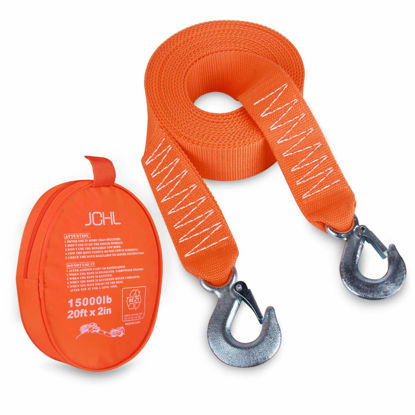 Picture of JCHL Tow Strap Heavy Duty with Hooks 2”x20’ 15,000LB Recovery Strap 6,8 Tons Towing Strap with Safety Hooks Polyester