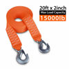 Picture of JCHL Tow Strap Heavy Duty with Hooks 2”x20’ 15,000LB Recovery Strap 6,8 Tons Towing Strap with Safety Hooks Polyester