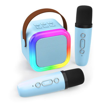 Picture of Koolcover Mini Karaoke Machine for Kids Adults, Portable Bluetooth Speaker with 2 Wireless Microphones,Toys Birthday Gifts for Girls Ages 4, 5, 6, 7, 8,9,10,11,12+ Family Home Party (Blue)