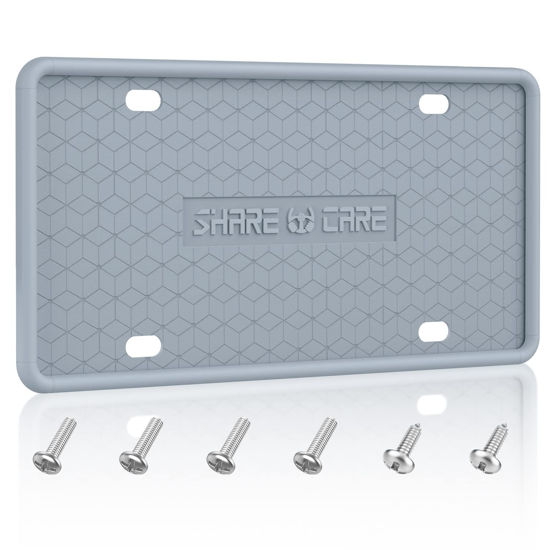 Picture of QiqaMole 1 Pack Silicone License Plate Frame, Front Back License Plate Cover, License Plate Bracket Holder Rust-Proof, Rattle-Proof, Weather-Proof for US and CA Standard Car (Grey)