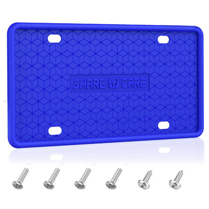 Picture of QiqaMole 1 Pack Silicone License Plate Frame, Front Back License Plate Cover, License Plate Bracket Holder Rust-Proof, Rattle-Proof, Weather-Proof for US and CA Standard Car (Dark Blue)
