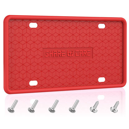 Picture of QiqaMole 1 Pack Silicone License Plate Frame, Front Back License Plate Cover, License Plate Bracket Holder Rust-Proof, Rattle-Proof, Weather-Proof for US and CA Standard Car (Red)