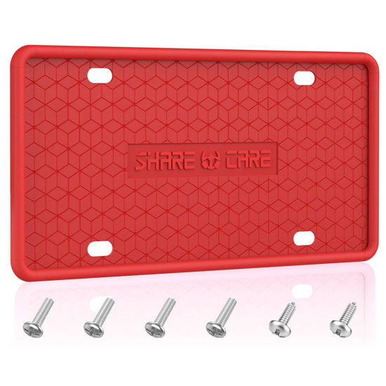 Picture of QiqaMole 1 Pack Silicone License Plate Frame, Front Back License Plate Cover, License Plate Bracket Holder Rust-Proof, Rattle-Proof, Weather-Proof for US and CA Standard Car (Red)