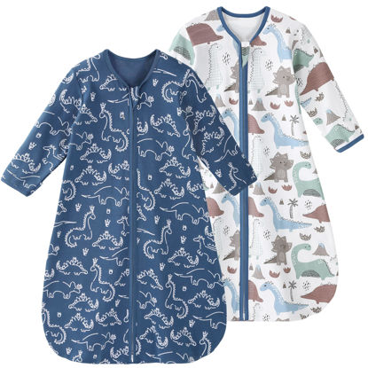 Picture of Yoofoss Baby Sleep Sack 6-12 Months Long Sleeve Wearable Blanket Baby 100% Cotton 2-Way Zipper 0.5 Tog Infants Sleeping Sack, Lightweight(Medium)
