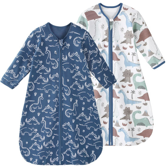 Picture of Yoofoss Baby Sleep Sack 6-12 Months Long Sleeve Wearable Blanket Baby 100% Cotton 2-Way Zipper 0.5 Tog Infants Sleeping Sack, Lightweight(Medium)