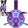 Picture of QDAN Dog Toys Soccer Ball - Durable Dog Balls with Strap for Medium Small Dogs, Puppy Birthday Gifts, Dog Tug Toy for Tug of War (8 Inch)
