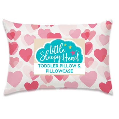 Picture of Toddler Pillow with Pillowcase 13x18, Kids Pillow for Sleeping, Toddler Pillow 2 Year Old, Better Neck Support Ergonomic Pillow and Toddler Pillowcase, Best Pillows for Kids (Hearts Pink)
