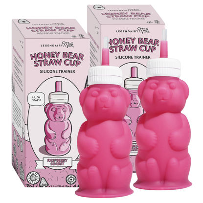 Picture of Legendairy Milk Honey Bear Straw Cup Silicone for Babies (Pink), 8 oz. Dishwasher Safe Baby Straw Cup, Food Grade Silicone, Honeybear Sippy Cup for Ages 4+ Months (Pack of 2)