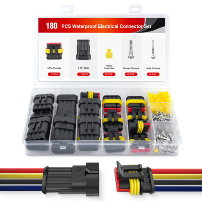 Picture of Nilight 180PCS 4 Pin Electrical Connector Plug Male Female Terminal Wire Connector Waterproof Connectors 4 Way Automotive Connect Set for Car Truck Motorcycle Marine Boat 10 Sets, 2 Years Warranty
