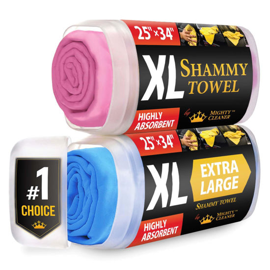Picture of Premium XL Shammy Towel for Car - 2pk (34”x25”) - Super Absorbent Chamois Towel for Car - Spots & Scratch-Free Shammy Cloth for Car Drying - Reusable Car Drying Towel