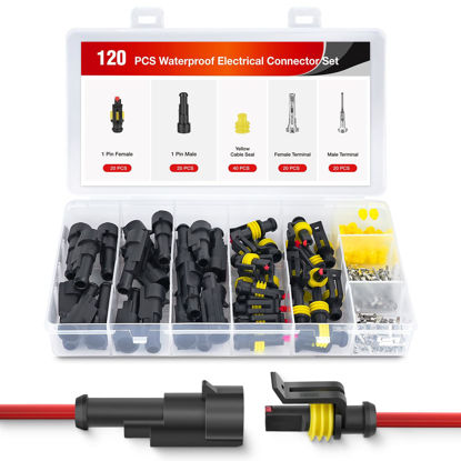 Picture of Nilight 120PCS 1 Pin Electrical Connector Plug Male Female Terminal Wire Connector Waterproof Connectors 1 Way Automotive Connect Set for Car Truck Motorcycle Marine Boat 20 Sets