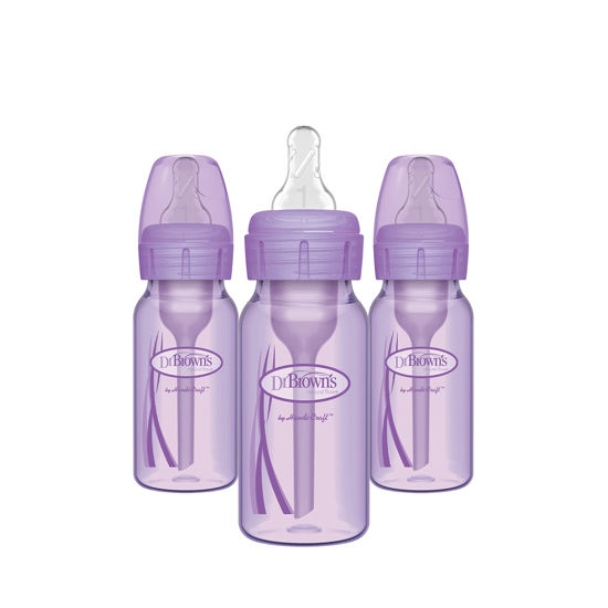 Picture of Dr. Brown’s Natural Flow® Anti-Colic Options+™ Narrow Baby Bottles 4 oz/120 mL, with Level 1 Slow Flow Nipple, 3 Pack, 0m+ Lavender
