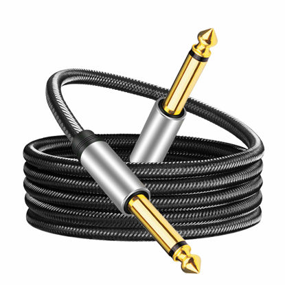 Picture of 6.35mm Instrument Cable 15Ft,Silver Color Premium 6.35mm Mono Jack 1/4" TS Cable Unbalanced Guitar Patch Cords/Instrument Cable Male to Male with Zinc Alloy Housing and Nylon Braid(15Ft/5M)